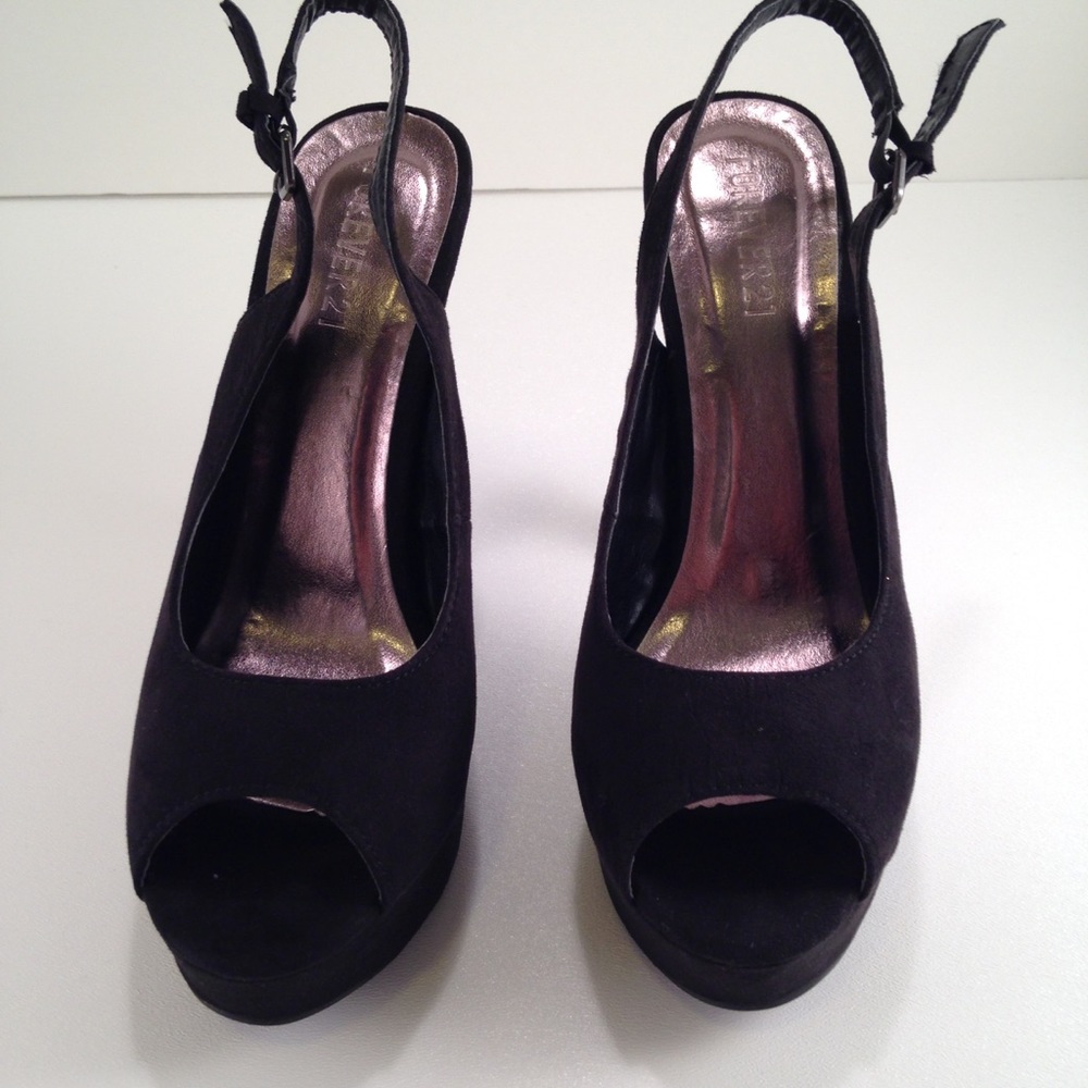 Forever 21 Black Studded Platform Open Toe Heels